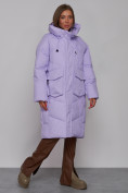 Оптом Пальто утепленное молодежное зимнее женское фиолетового цвета 52330F в Перми, фото 3