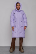 Оптом Пальто утепленное молодежное зимнее женское фиолетового цвета 52330F в Перми, фото 5