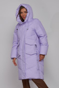 Оптом Пальто утепленное молодежное зимнее женское фиолетового цвета 52330F, фото 6