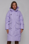 Оптом Пальто утепленное молодежное зимнее женское фиолетового цвета 52330F в Самаре, фото 8