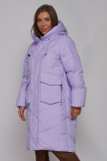 Оптом Пальто утепленное молодежное зимнее женское фиолетового цвета 52330F в Волгоградке, фото 9