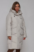 Оптом Пальто утепленное молодежное зимнее женское светло-серого цвета 52330SS в Перми, фото 10