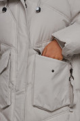 Оптом Пальто утепленное молодежное зимнее женское светло-серого цвета 52330SS, фото 13