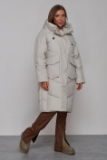 Оптом Пальто утепленное молодежное зимнее женское светло-серого цвета 52330SS в Перми, фото 3