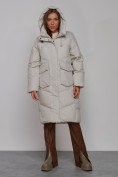 Оптом Пальто утепленное молодежное зимнее женское светло-серого цвета 52330SS в Перми, фото 5