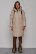 Оптом Пальто утепленное молодежное зимнее женское бежевого цвета 52331B в Алма-Ате