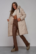 Оптом Пальто утепленное молодежное зимнее женское бежевого цвета 52331B в Баку, фото 15