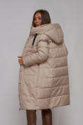 Оптом Пальто утепленное молодежное зимнее женское бежевого цвета 52331B, фото 17