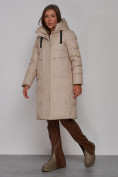 Оптом Пальто утепленное молодежное зимнее женское бежевого цвета 52331B в Перми, фото 2