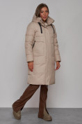Оптом Пальто утепленное молодежное зимнее женское бежевого цвета 52331B, фото 3