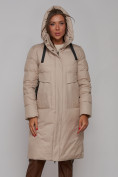 Оптом Пальто утепленное молодежное зимнее женское бежевого цвета 52331B в Баку, фото 5