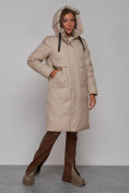 Оптом Пальто утепленное молодежное зимнее женское бежевого цвета 52331B в Калининграде, фото 7