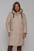 Оптом Пальто утепленное молодежное зимнее женское бежевого цвета 52331B в Иркутске, фото 8