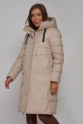 Оптом Пальто утепленное молодежное зимнее женское бежевого цвета 52331B в Оренбурге, фото 9