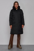 Оптом Пальто утепленное молодежное зимнее женское черного цвета 52331Ch в Самаре