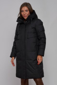 Оптом Пальто утепленное молодежное зимнее женское черного цвета 52331Ch в Санкт-Петербурге, фото 10