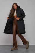 Оптом Пальто утепленное молодежное зимнее женское черного цвета 52331Ch в Волгоградке, фото 16
