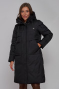 Оптом Пальто утепленное молодежное зимнее женское черного цвета 52331Ch в Самаре, фото 19
