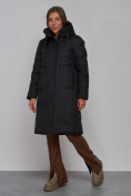 Оптом Пальто утепленное молодежное зимнее женское черного цвета 52331Ch в Самаре, фото 2