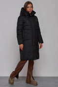 Оптом Пальто утепленное молодежное зимнее женское черного цвета 52331Ch в Санкт-Петербурге, фото 3