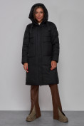 Оптом Пальто утепленное молодежное зимнее женское черного цвета 52331Ch, фото 5