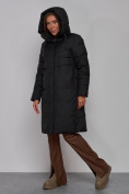 Оптом Пальто утепленное молодежное зимнее женское черного цвета 52331Ch в  Красноярске, фото 7