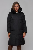Оптом Пальто утепленное молодежное зимнее женское черного цвета 52331Ch в Казани, фото 9