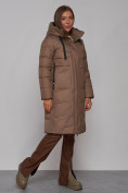 Оптом Пальто утепленное молодежное зимнее женское коричневого цвета 52331K, фото 3
