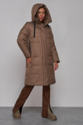 Оптом Пальто утепленное молодежное зимнее женское коричневого цвета 52331K, фото 7