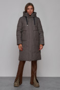 Оптом Пальто утепленное молодежное зимнее женское темно-серого цвета 52331TC в Уфе