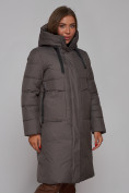 Оптом Пальто утепленное молодежное зимнее женское темно-серого цвета 52331TC, фото 10