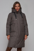 Оптом Пальто утепленное молодежное зимнее женское темно-серого цвета 52331TC, фото 11