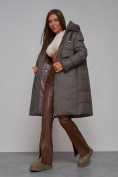 Оптом Пальто утепленное молодежное зимнее женское темно-серого цвета 52331TC, фото 16