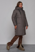 Оптом Пальто утепленное молодежное зимнее женское темно-серого цвета 52331TC, фото 3