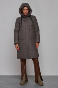 Оптом Пальто утепленное молодежное зимнее женское темно-серого цвета 52331TC, фото 5