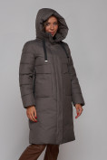 Оптом Пальто утепленное молодежное зимнее женское темно-серого цвета 52331TC, фото 6