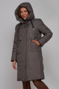 Оптом Пальто утепленное молодежное зимнее женское темно-серого цвета 52331TC, фото 7