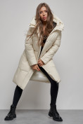 Оптом Пальто утепленное молодежное зимнее женское бежевого цвета 52332B в Екатеринбурге, фото 14