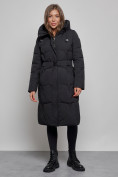 Оптом Пальто утепленное молодежное зимнее женское черного цвета 52332Ch в Оренбурге