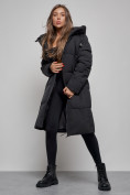 Оптом Пальто утепленное молодежное зимнее женское черного цвета 52332Ch в Перми, фото 14