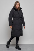 Оптом Пальто утепленное молодежное зимнее женское черного цвета 52332Ch в Оренбурге, фото 2