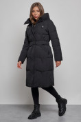 Оптом Пальто утепленное молодежное зимнее женское черного цвета 52332Ch в Перми, фото 3