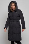 Оптом Пальто утепленное молодежное зимнее женское черного цвета 52332Ch в Оренбурге, фото 6