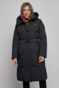 Оптом Пальто утепленное молодежное зимнее женское черного цвета 52332Ch, фото 7