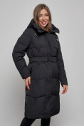Оптом Пальто утепленное молодежное зимнее женское черного цвета 52332Ch в Перми, фото 8