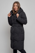 Оптом Пальто утепленное молодежное зимнее женское черного цвета 52332Ch в Самаре, фото 9