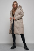 Оптом Пальто утепленное молодежное зимнее женское светло-коричневого цвета 52332SK, фото 14