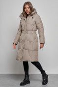 Оптом Пальто утепленное молодежное зимнее женское светло-коричневого цвета 52332SK, фото 2