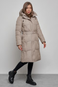 Оптом Пальто утепленное молодежное зимнее женское светло-коричневого цвета 52332SK, фото 3