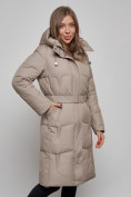 Оптом Пальто утепленное молодежное зимнее женское светло-коричневого цвета 52332SK, фото 9